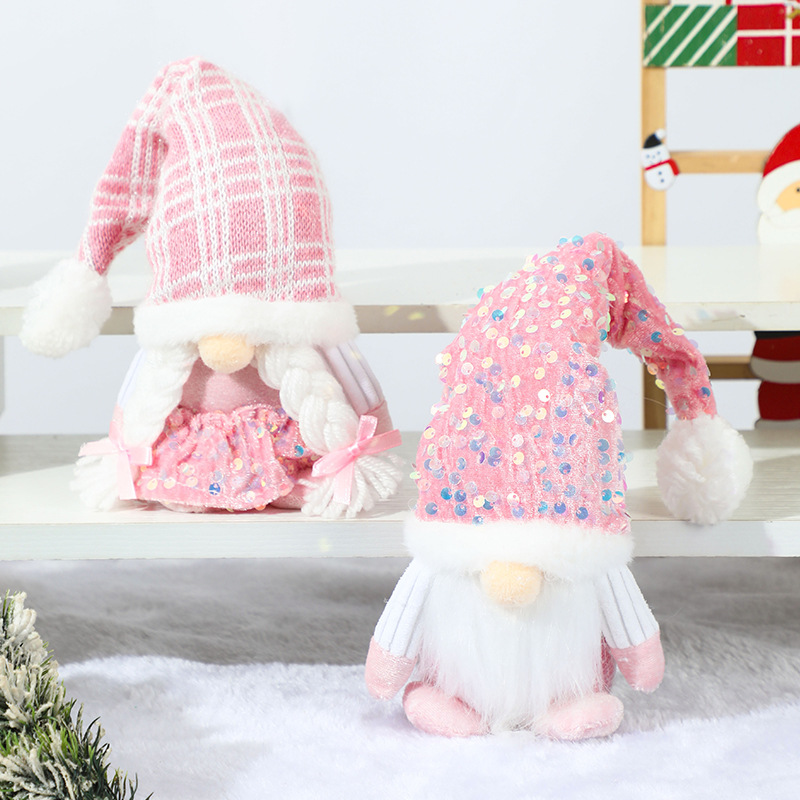 Home Bargains - Weihnachtswichtel-Plüschdekorationen, Elfen-Zwerg-Gnom-Puppe mit rosa Paillettenhut-Design für