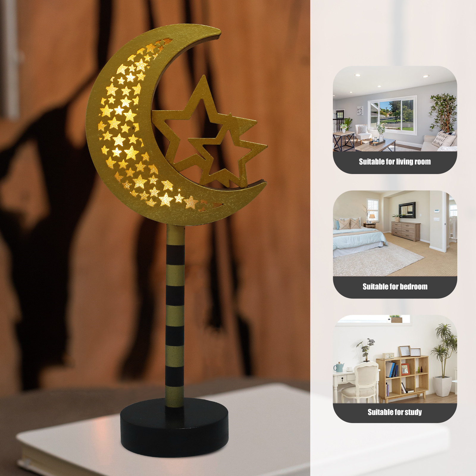 Home Bar Cafe - Ramadan LED-Lampe Eid Mubarak Holzlicht Tischdekoration